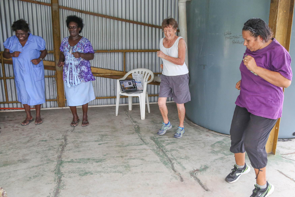 Ann Green taking aerobics class in Bougainville